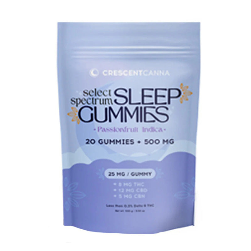 a resealable pouch of Crescent Canna THC Sleep Gummies