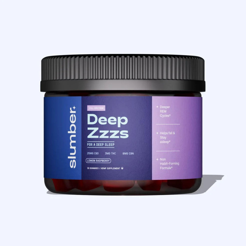 jar of Slumber Deep Zzzs Gummies in Lemon Raspberry flavor