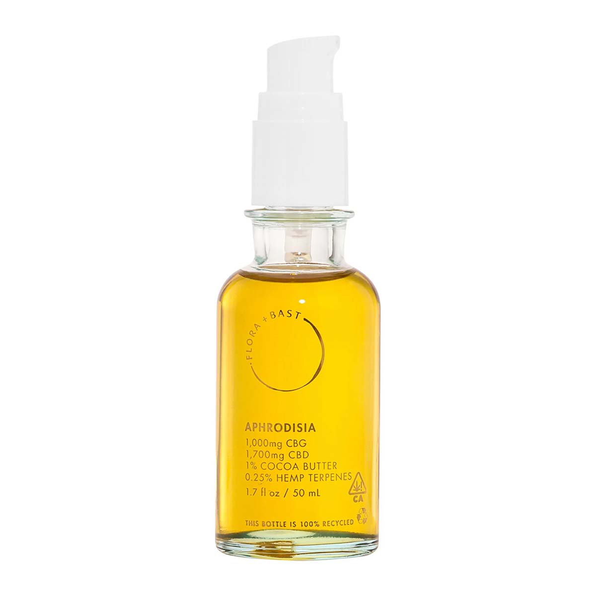 A head on product shot of a bottle of Flora + Bast APHRODISIA oil.