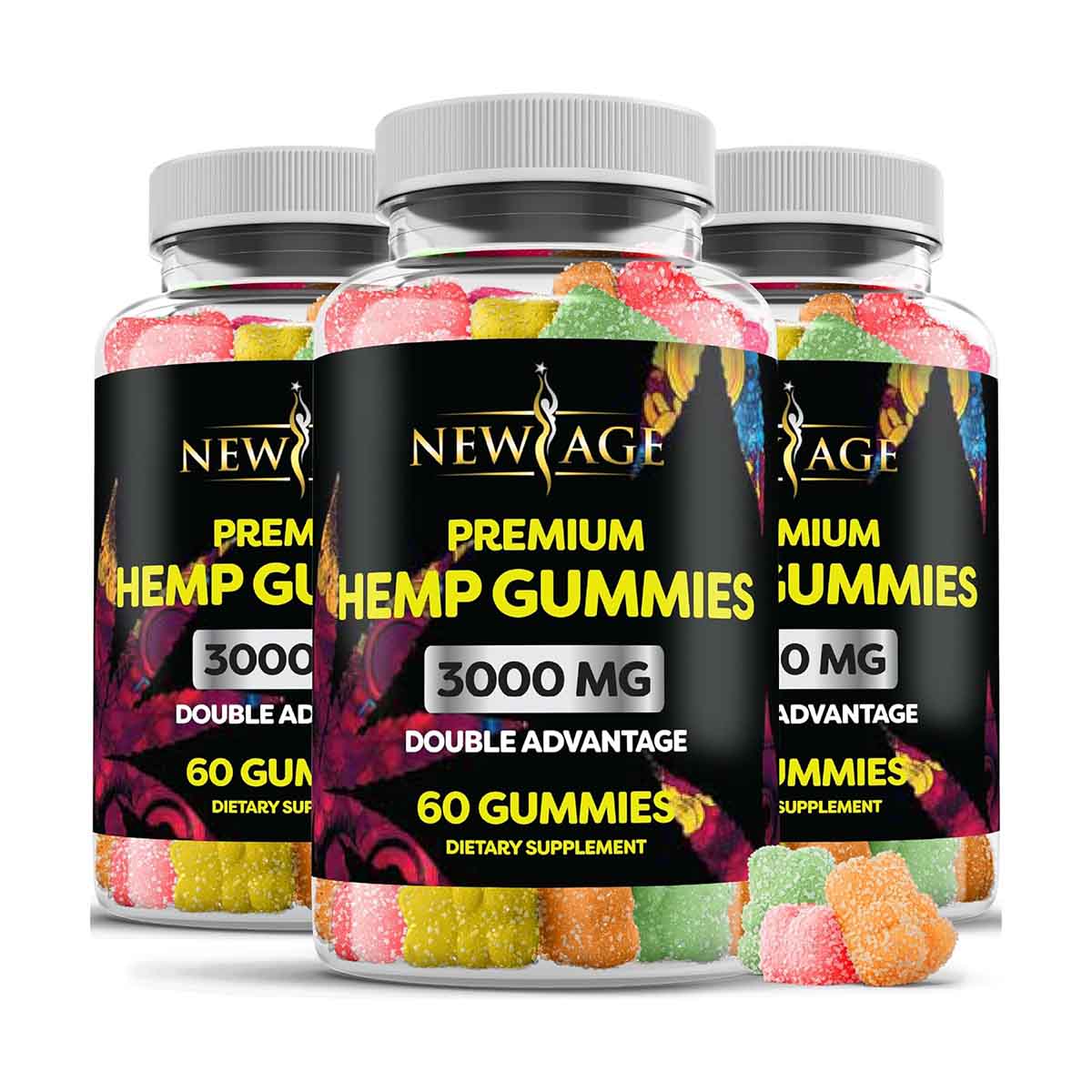 Bottles of New Age Naturals Advanced Hemp Gummies