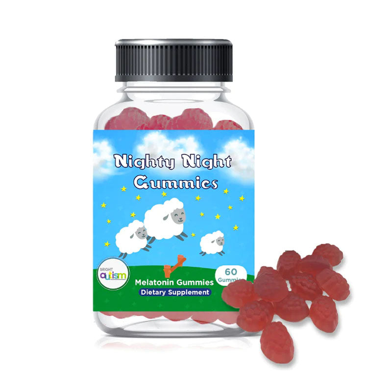 Red gummies next to a jar with a colorful label