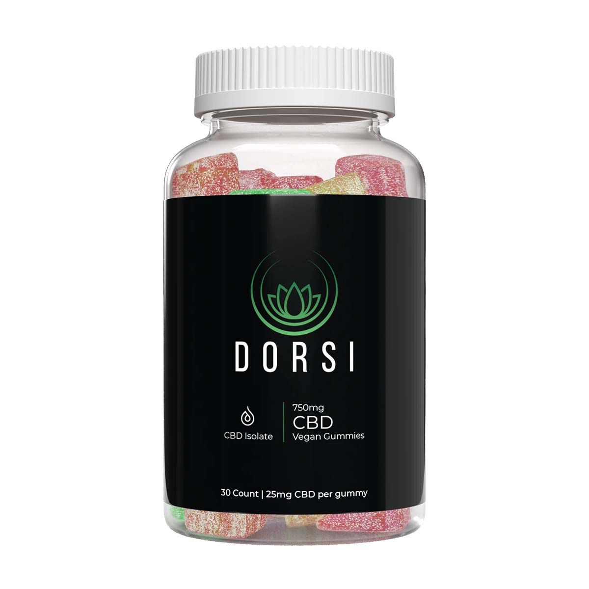 a bottle of Dorsi Health CBD gummies