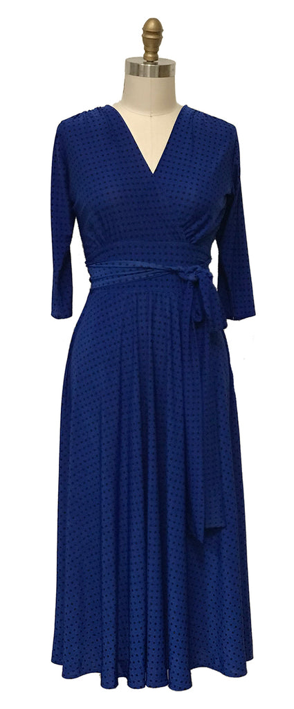 Margaret Dress (3/4 Sleeves) - Cobalt with Black Micro Dots – karina ...