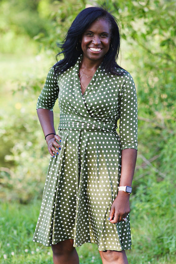 olive polka dot dress