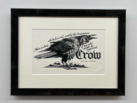 Crow with poem done in black calligraphy pen