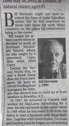 A newspaper clipping about a Canadian wartime artist, William Sherman