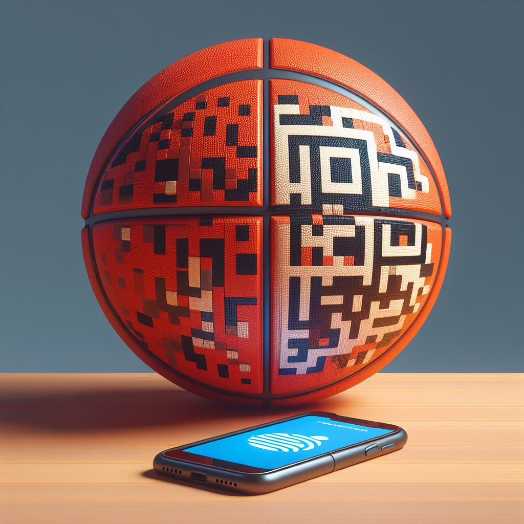 A customized basketball with a QR code on it.