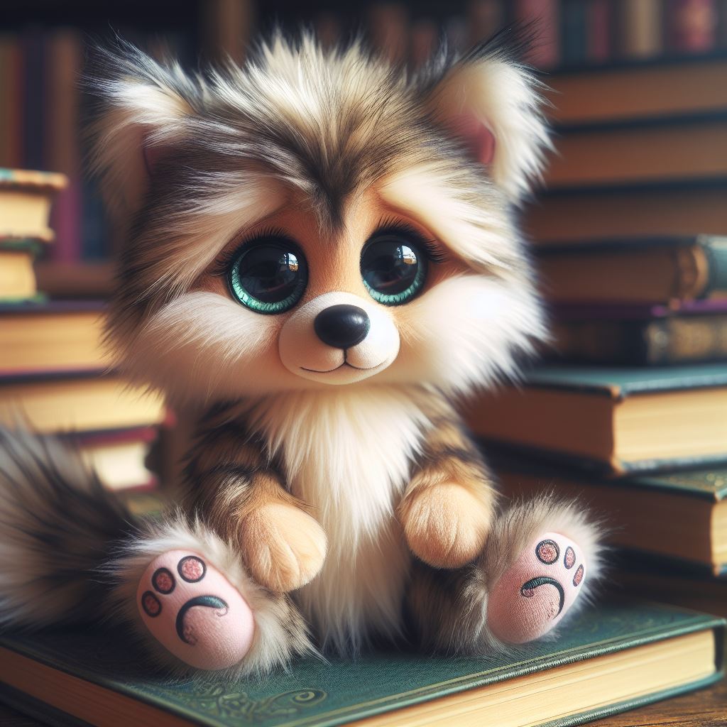 A beautiful custom plush animal from a book sitting on a table.