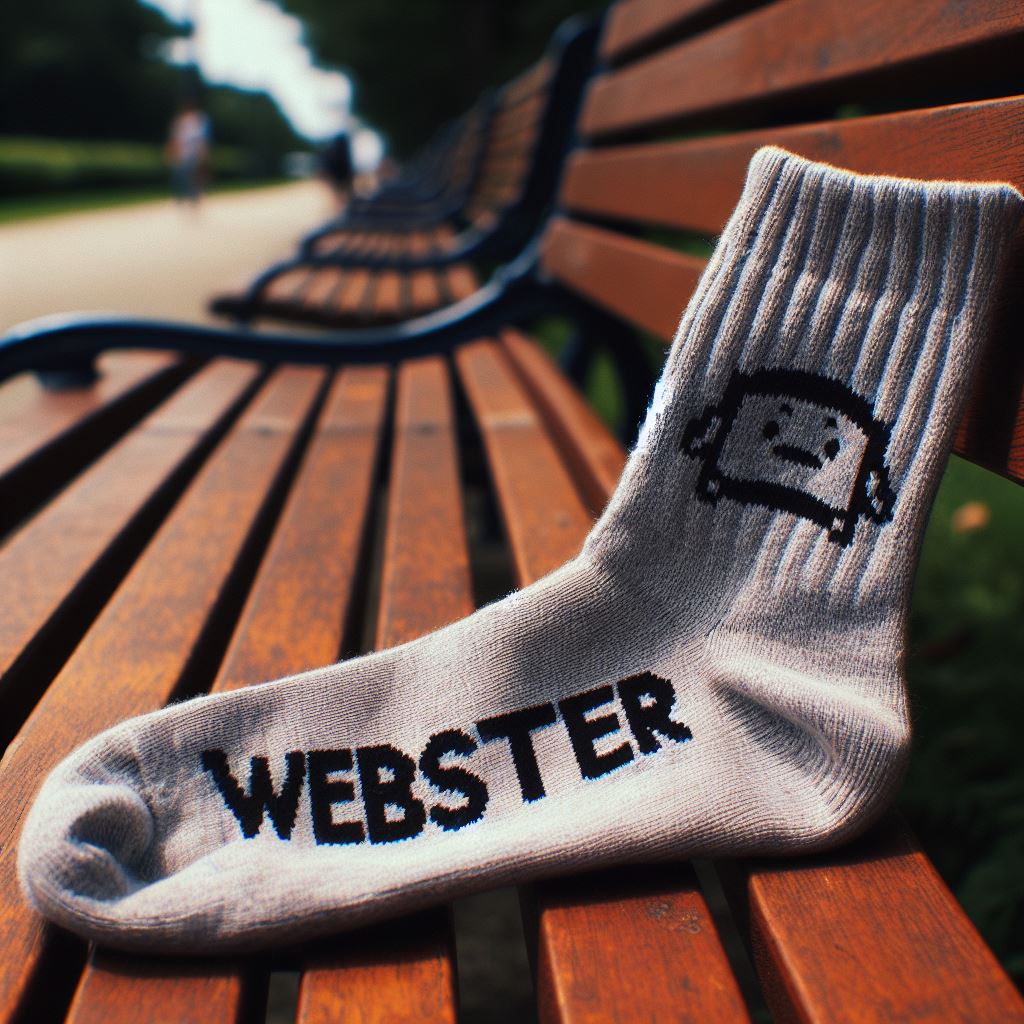 A gray custom logo sock on a park bench.