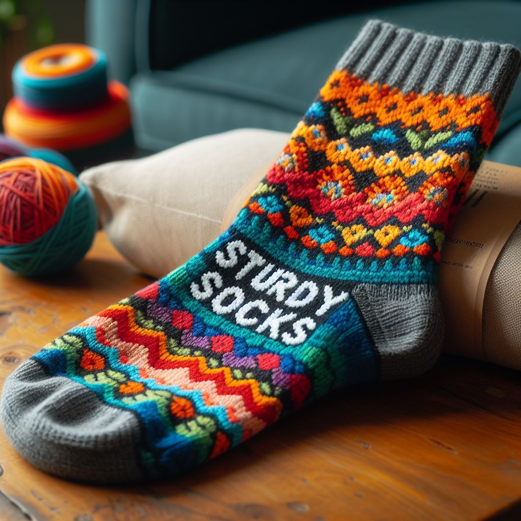A colorful heavy-duty custom sock with a logo