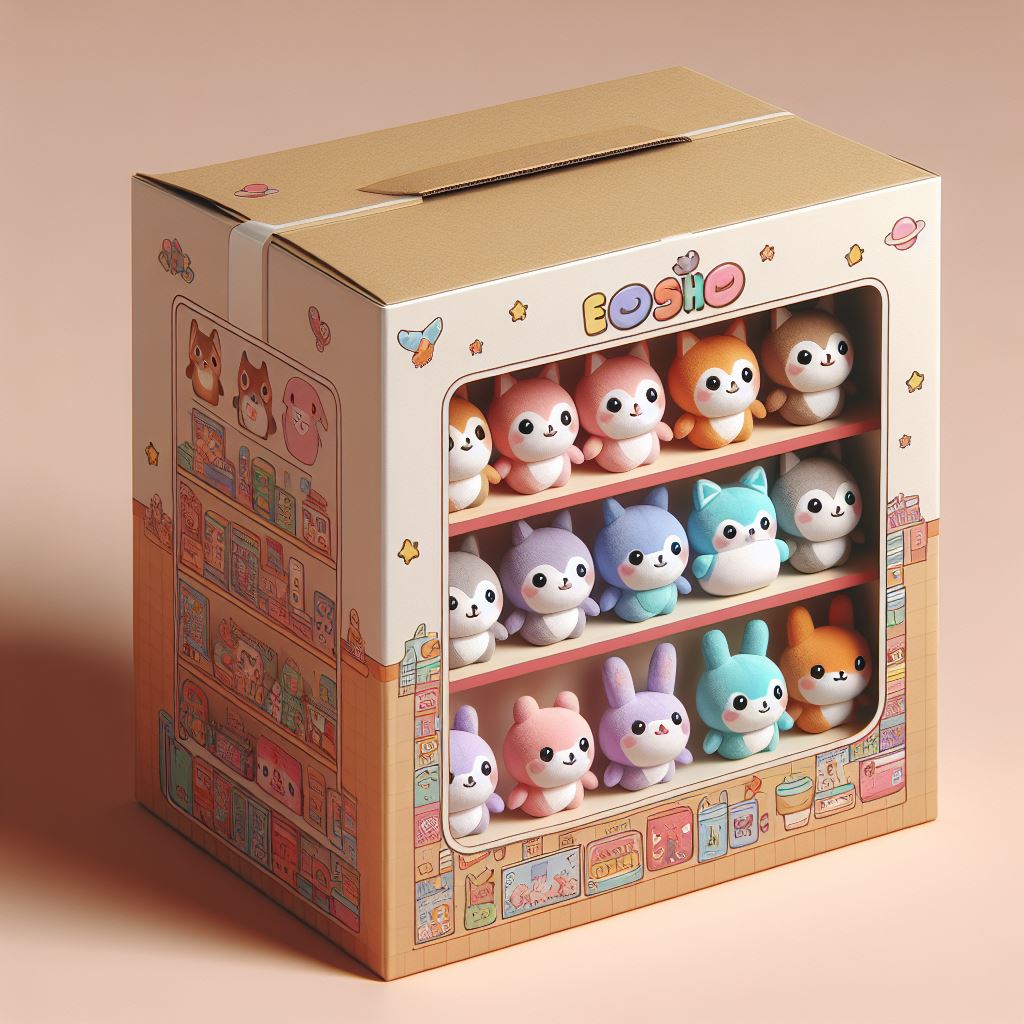 Custom plush toys in a box.