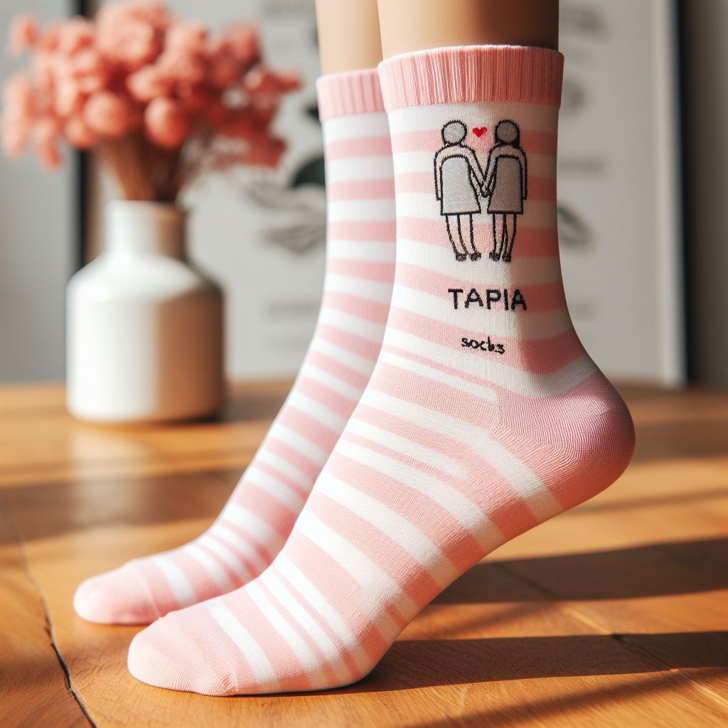 A person wearing a custom logo sock.