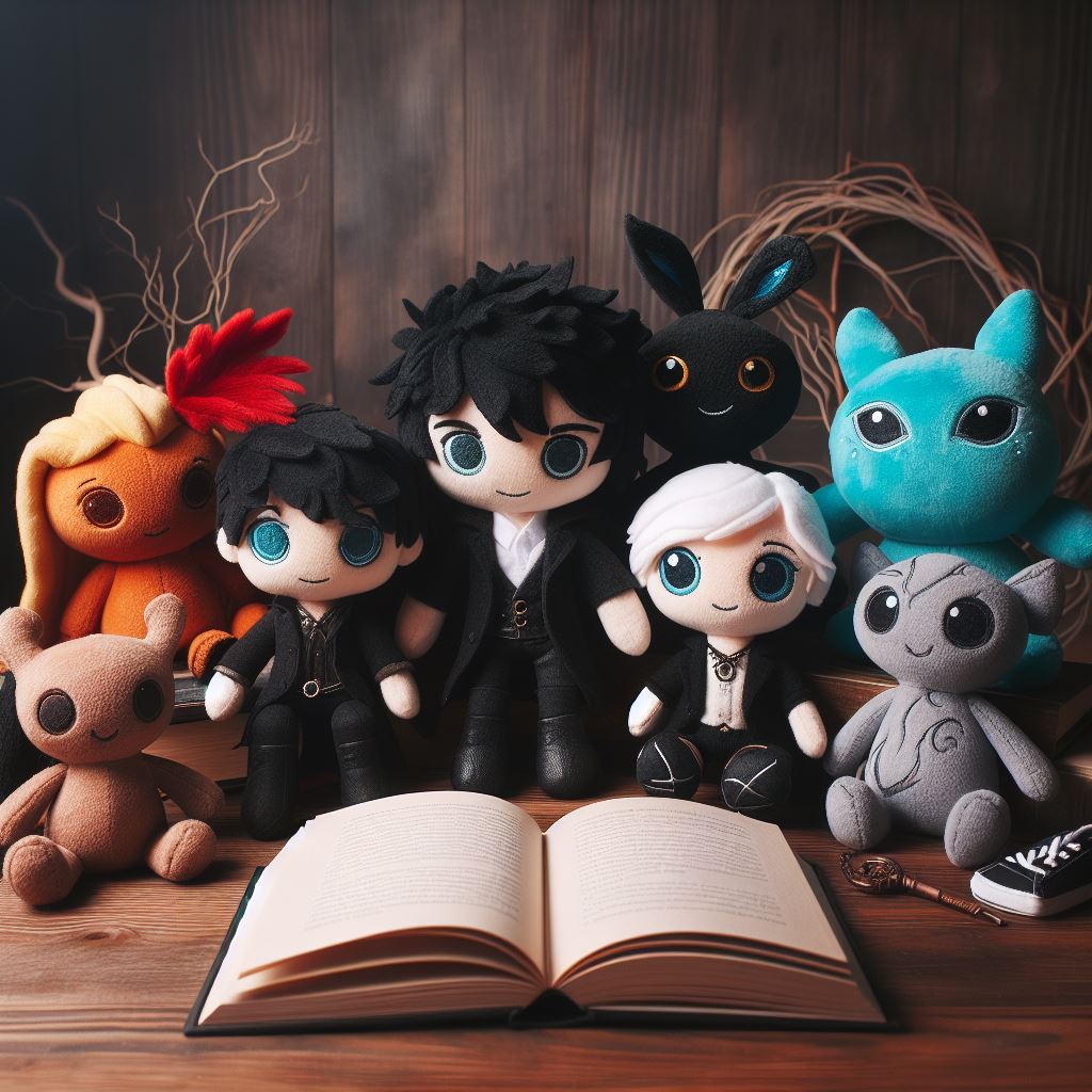 Custom plush toys kept on a wooden table from the book A Darker Shade of Magic by V.E. Schwab
