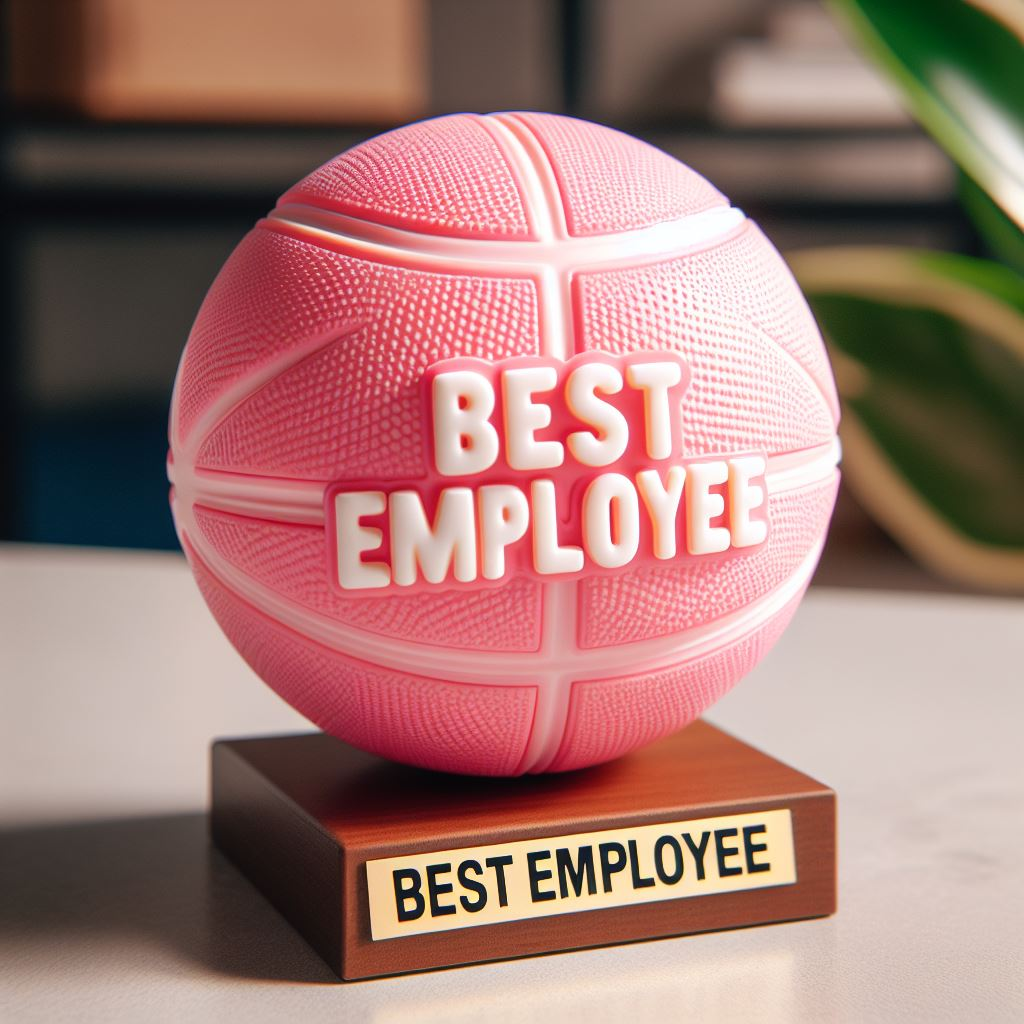 A pink custom basketball with the text Best Employee.