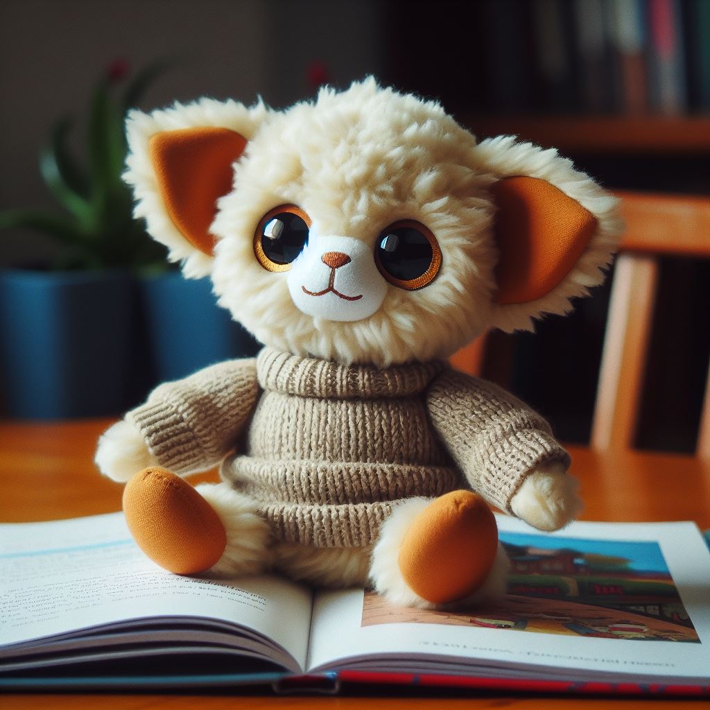 A custom plush toy from a book that looks like a cute sheep.
