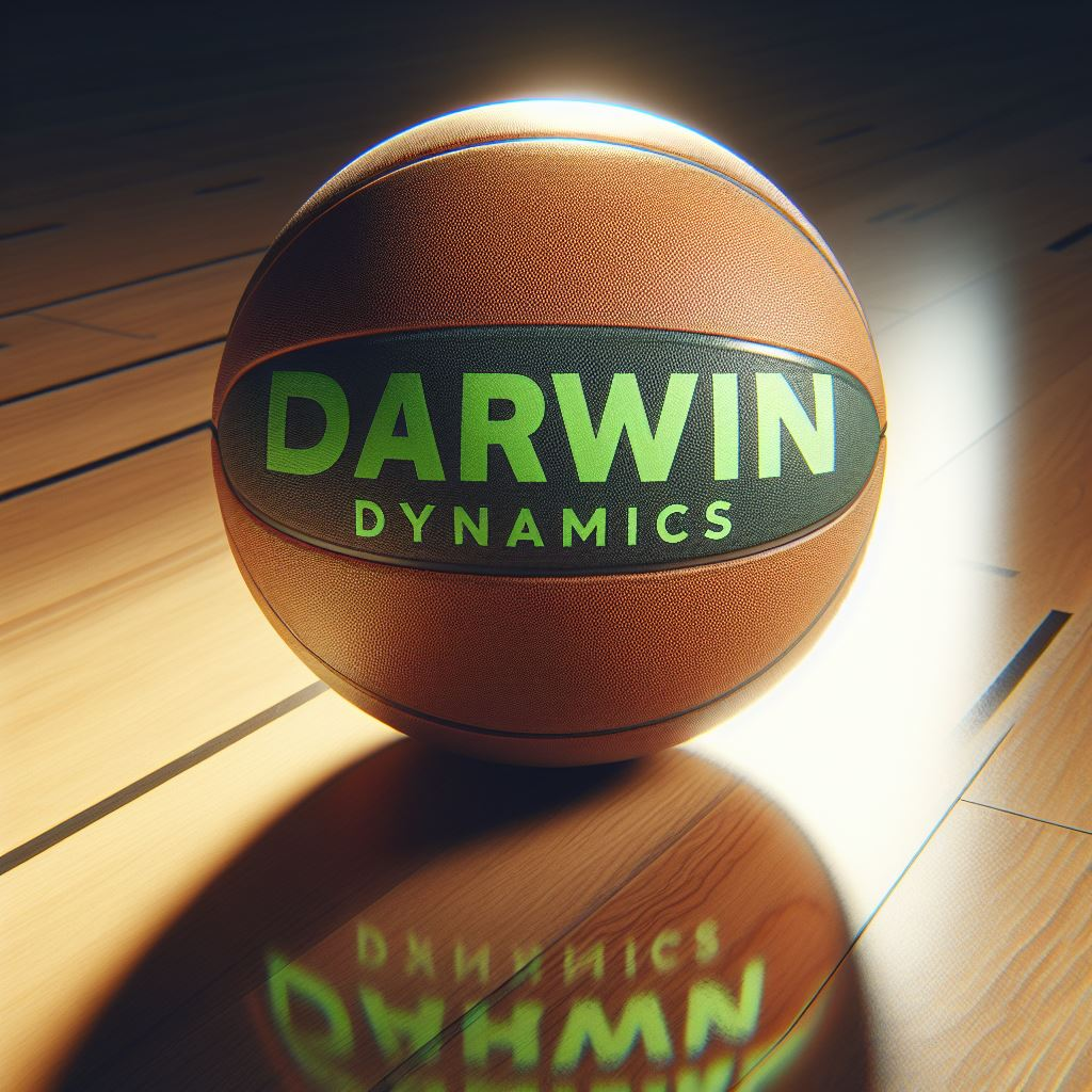 A customized basketball with a company's logo on the floor. It was designed and created by EverLighten for a tech company.