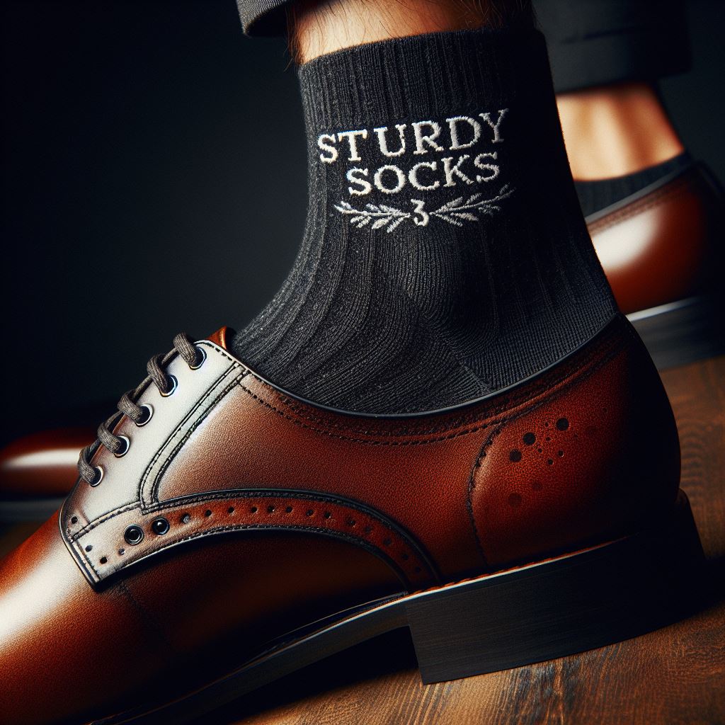 A person wearing a black custom logo sock.