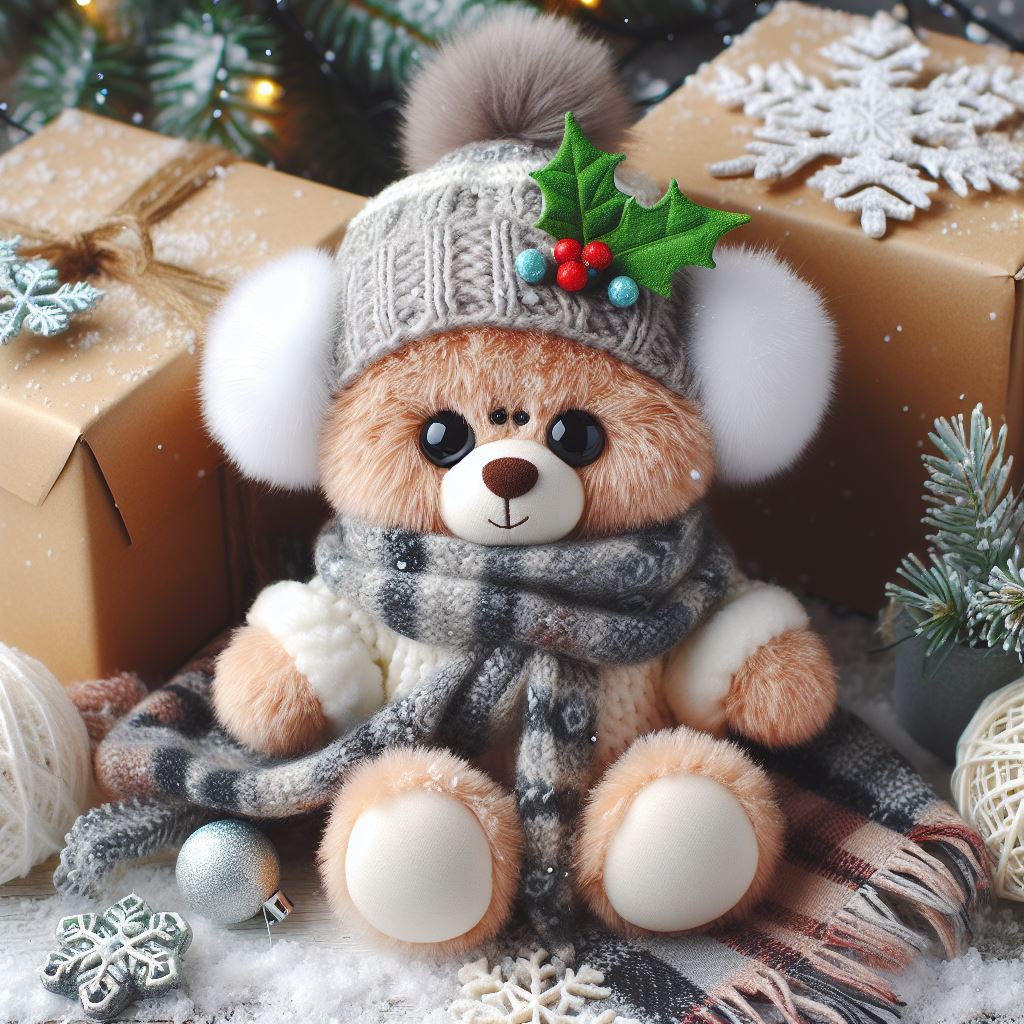 Custom stuffed animal with New Year festivities.