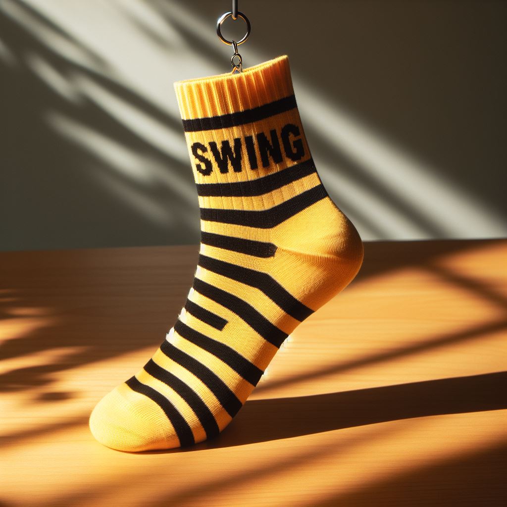 A yellow custom sock with a logo.