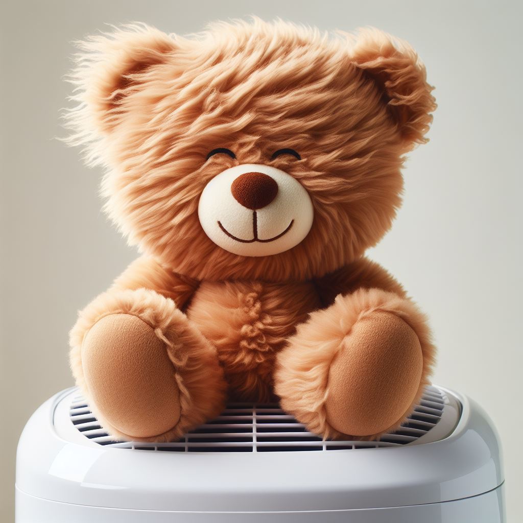 A custom stuffed toy on an air-dryer.