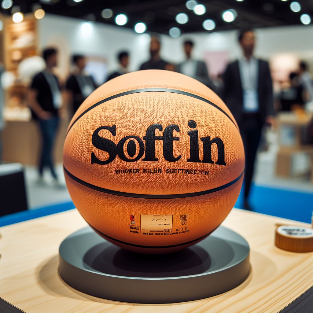 A promotional basketball in a tradeshow.