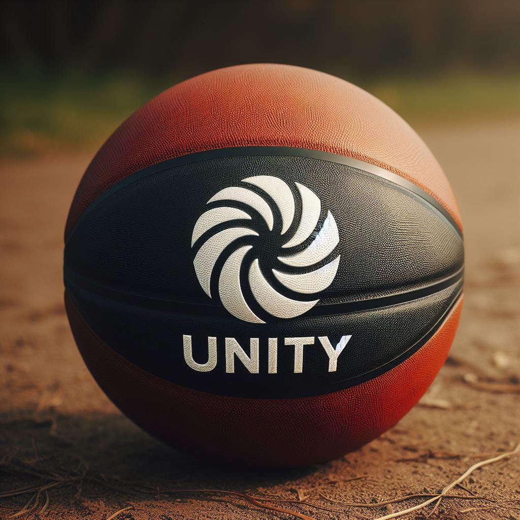 A custom-made basketball with a company logo.