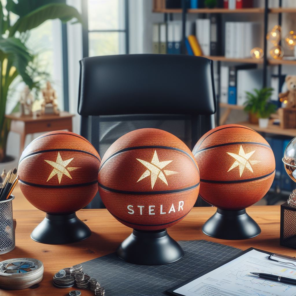 Three customized logo basketball on an office table.