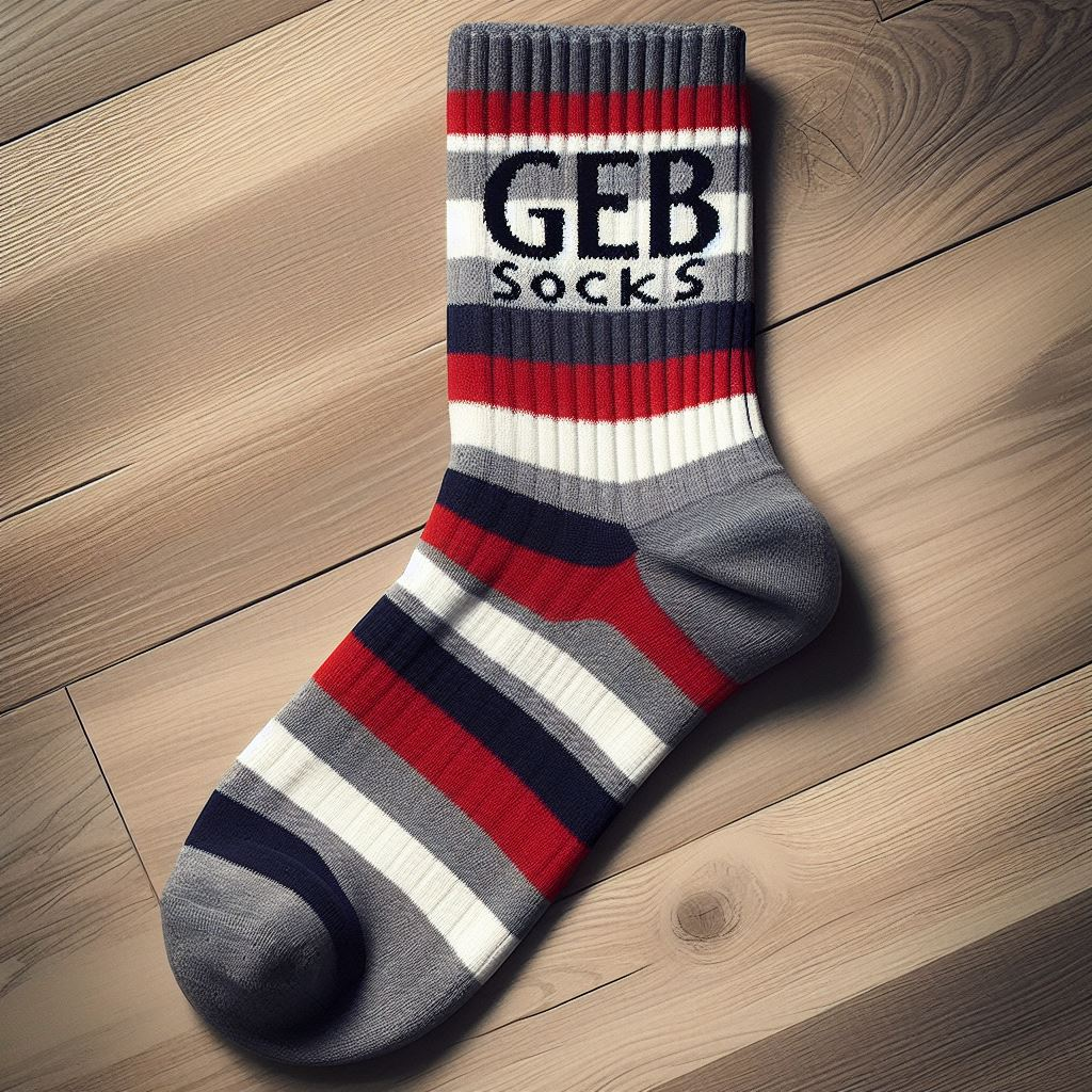 Custom socks with stripes and a logo for the spring.