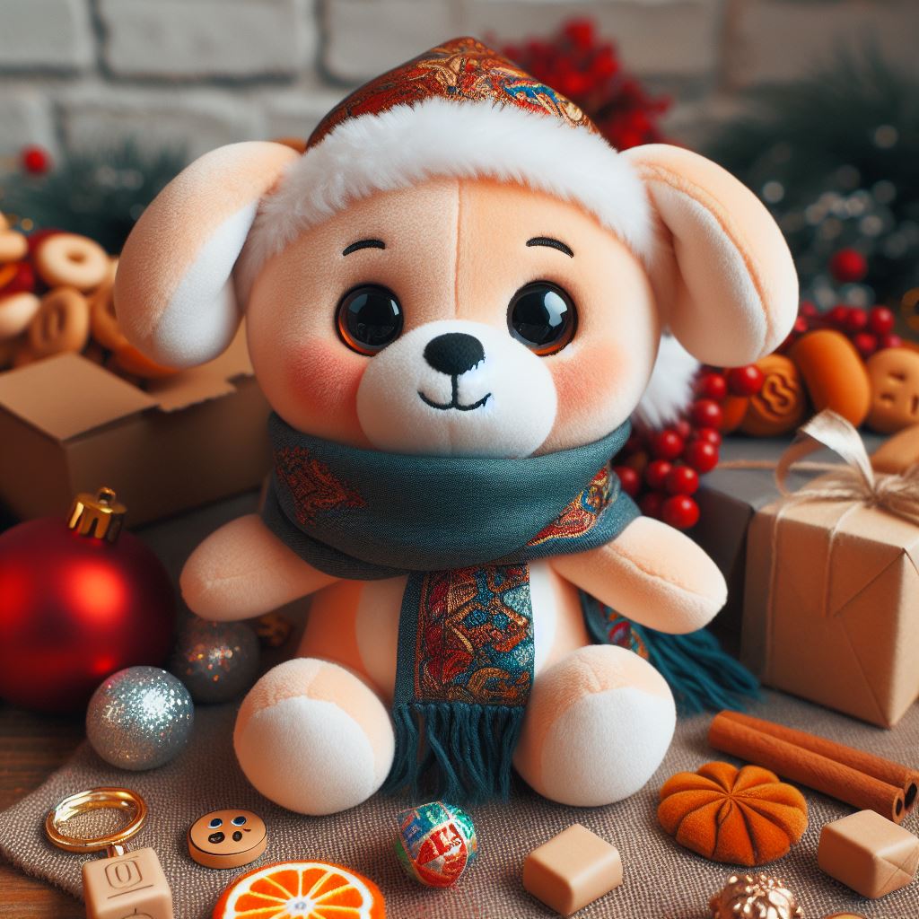 A custom plush toy with decorated with New Year's theme.