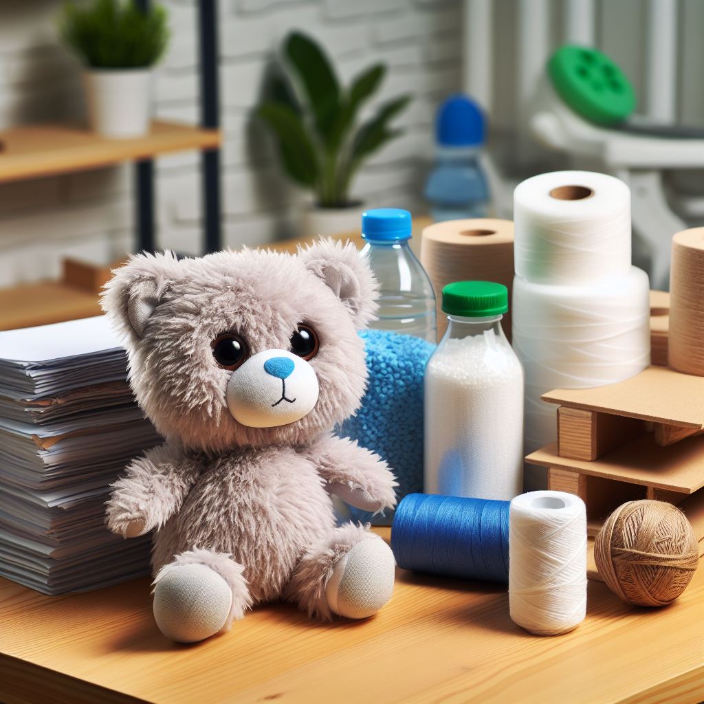 A custom plush toy kept on a table along with other materials.