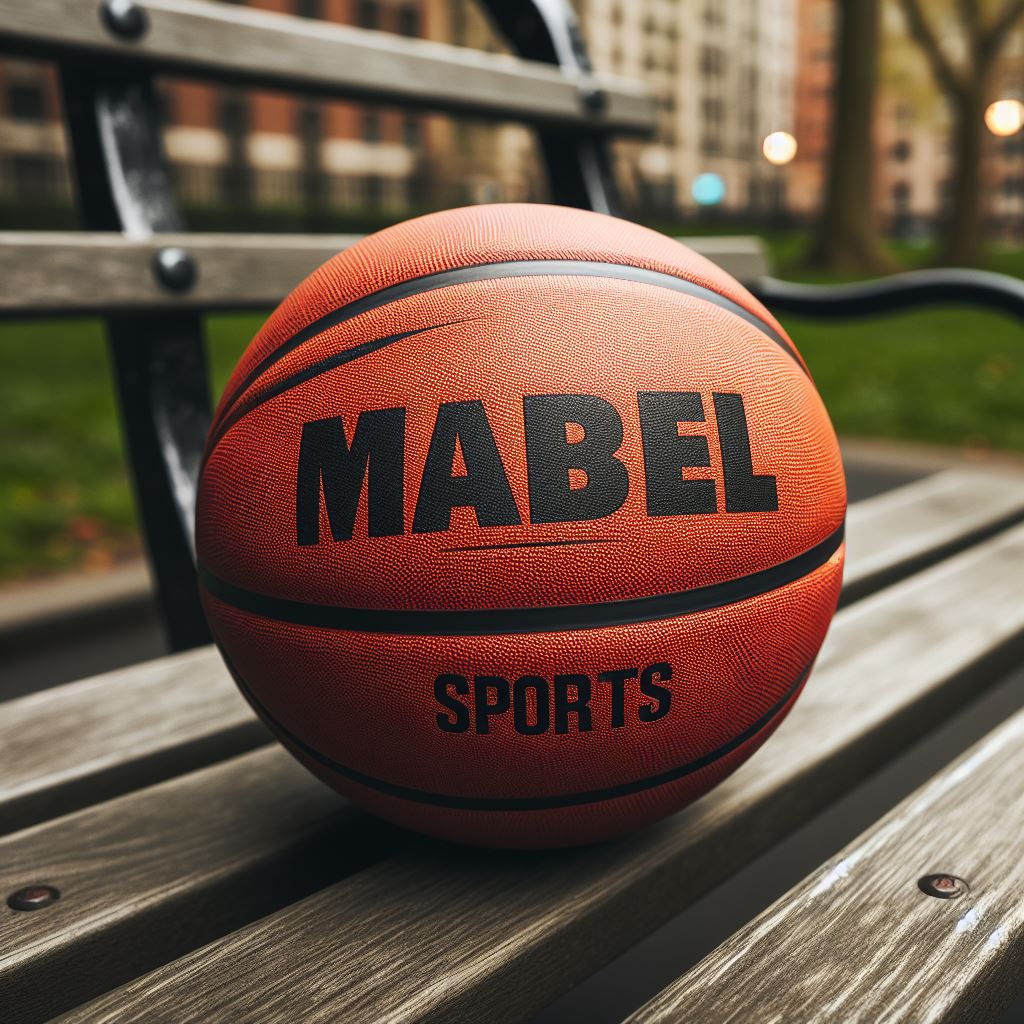 A custom logo basketball on a park bench.