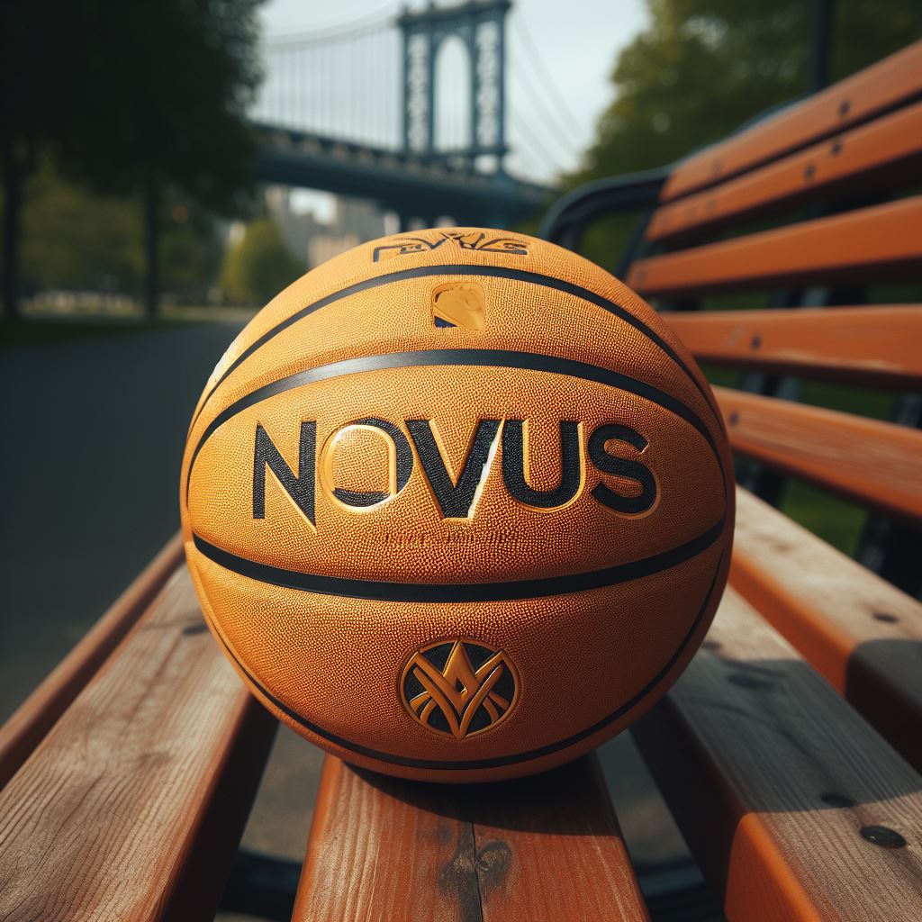 A promotional basketball in honey-gold color.