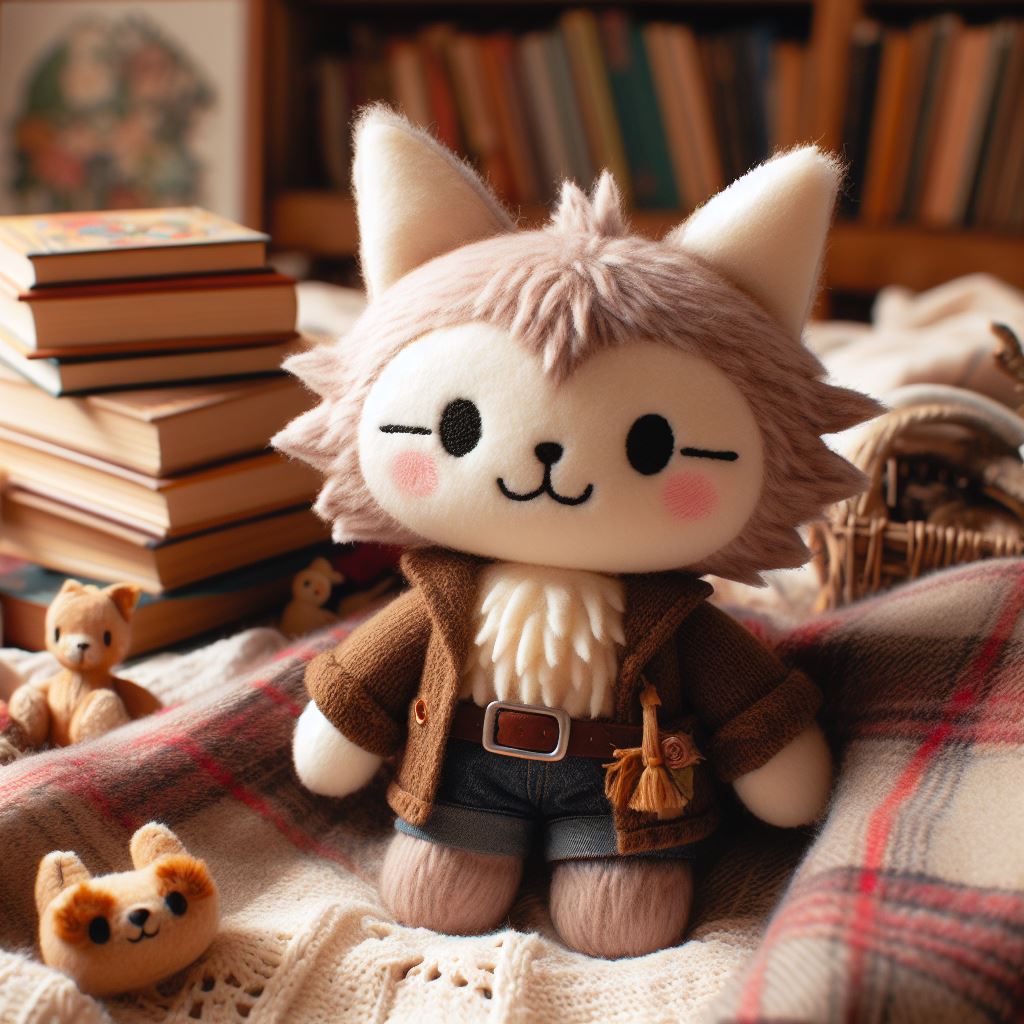 A cute pirate-looking custom plush toy from a book.