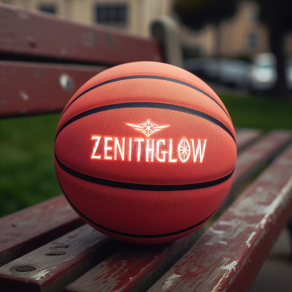 A promotional basketball on a park bench.