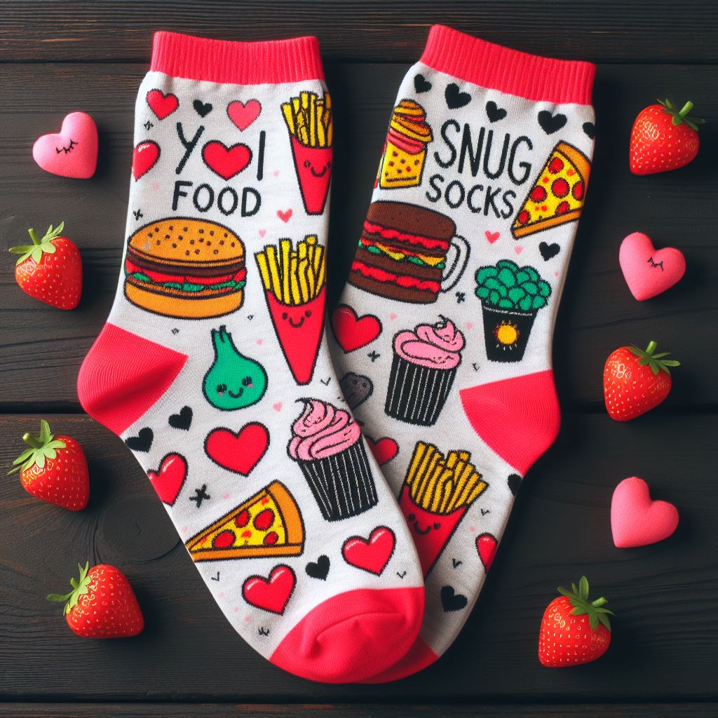 Custom socks for a food lover for Valentine's Day.