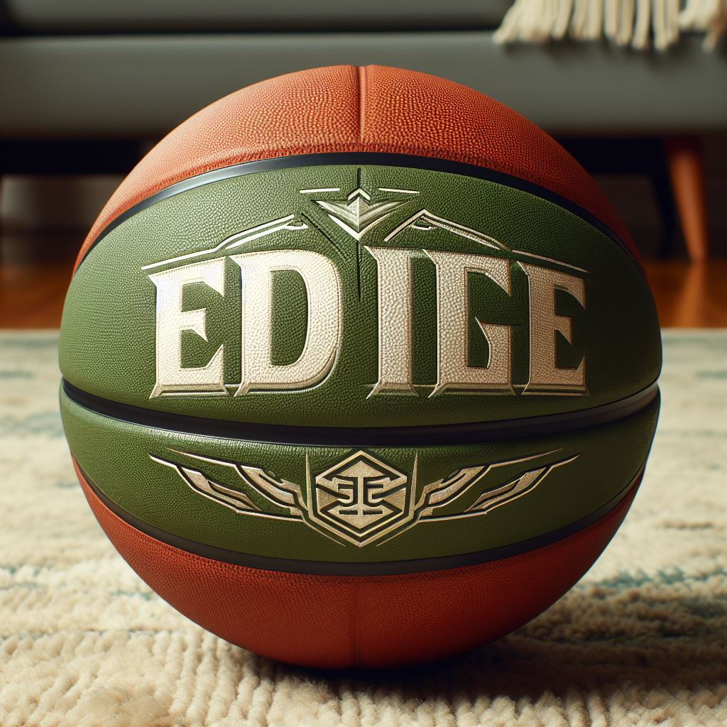 A Personalized Basketball on a carpet.