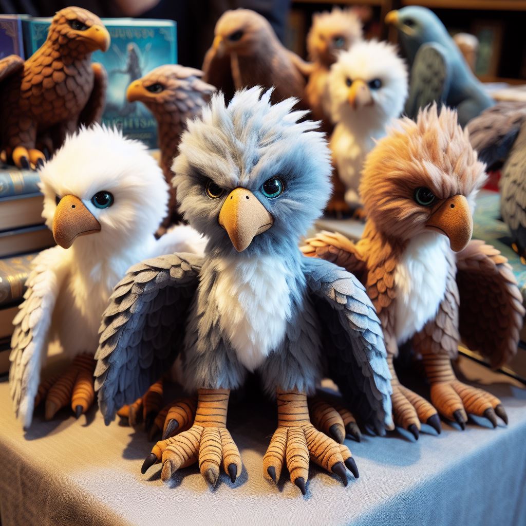 Custom plush toys from the book Andrea Cremer's "Nightshade" series in a bookstore.