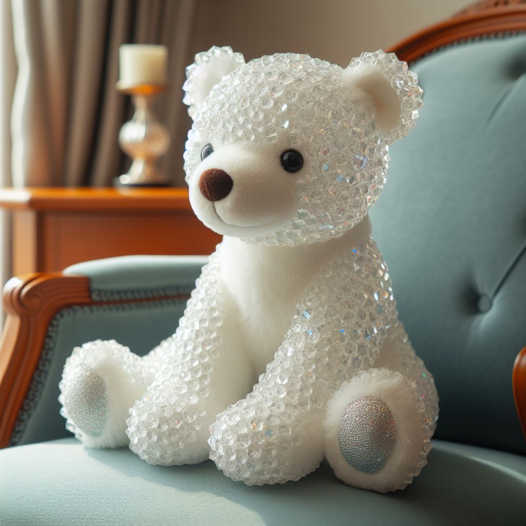 A custom stuffed animal made from crystal super soft fabric.