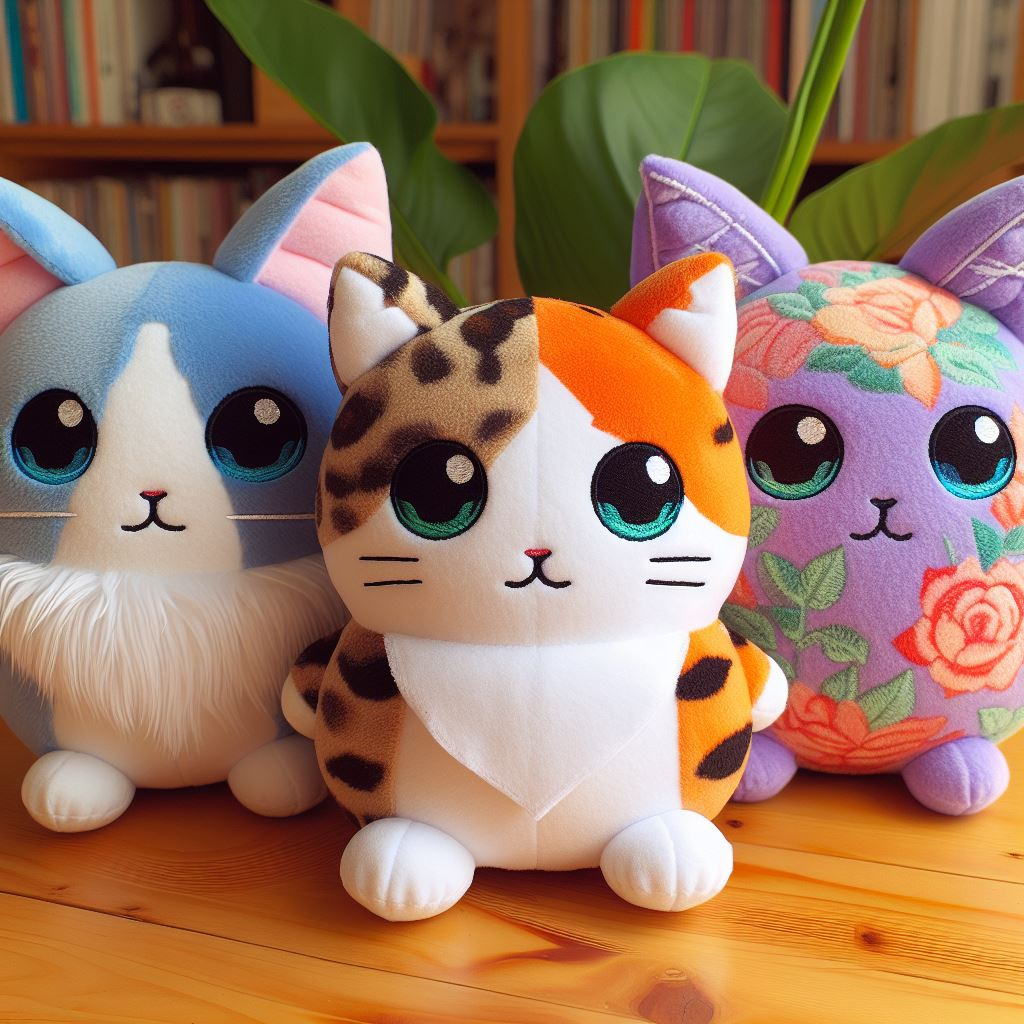 Three colorful custom plush animals from cool fabric.