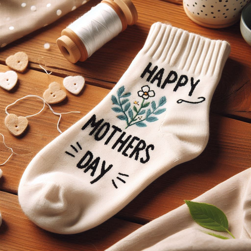 A white custom sock wishing a Happy Mother's Day.