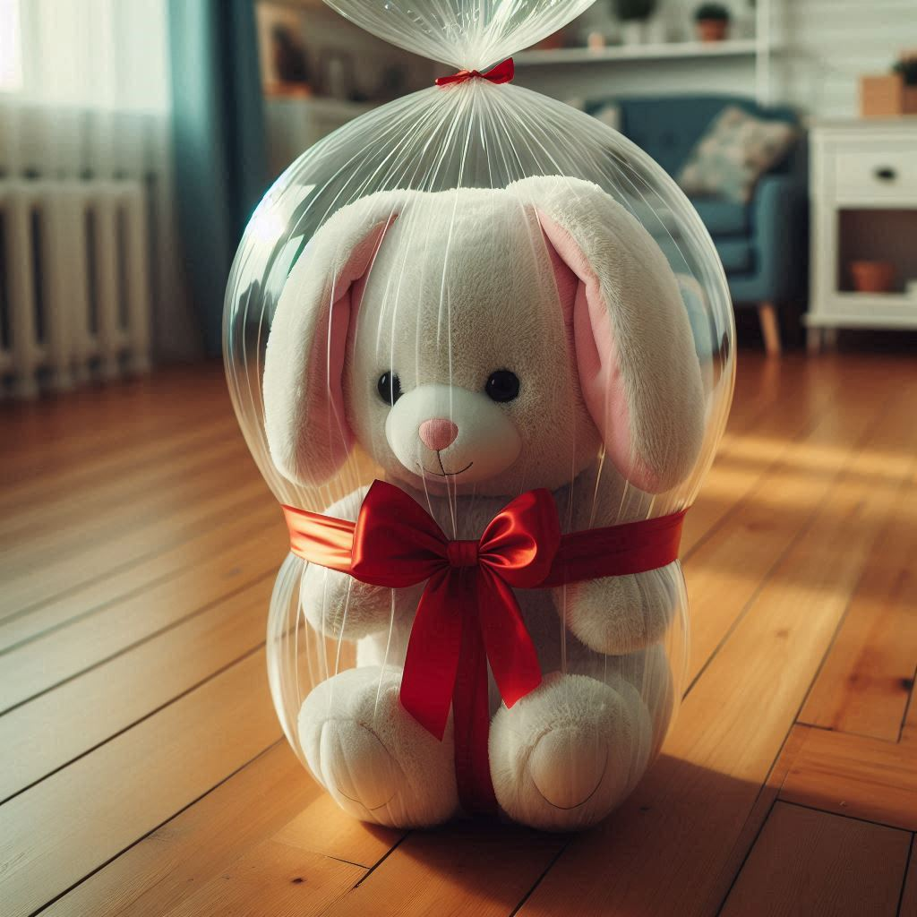 A ballon-wrapped custom plushie.