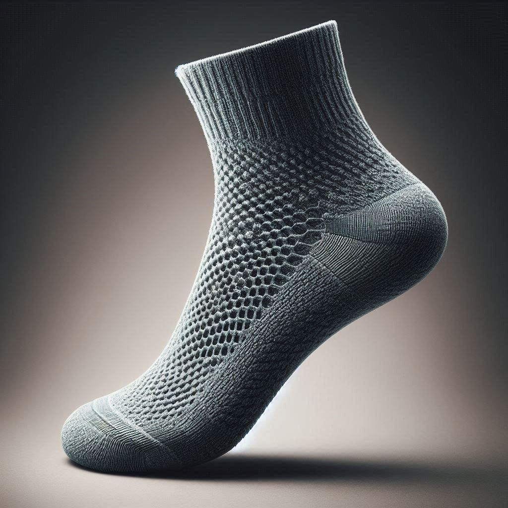 A gray moisture-wicking custom sock.