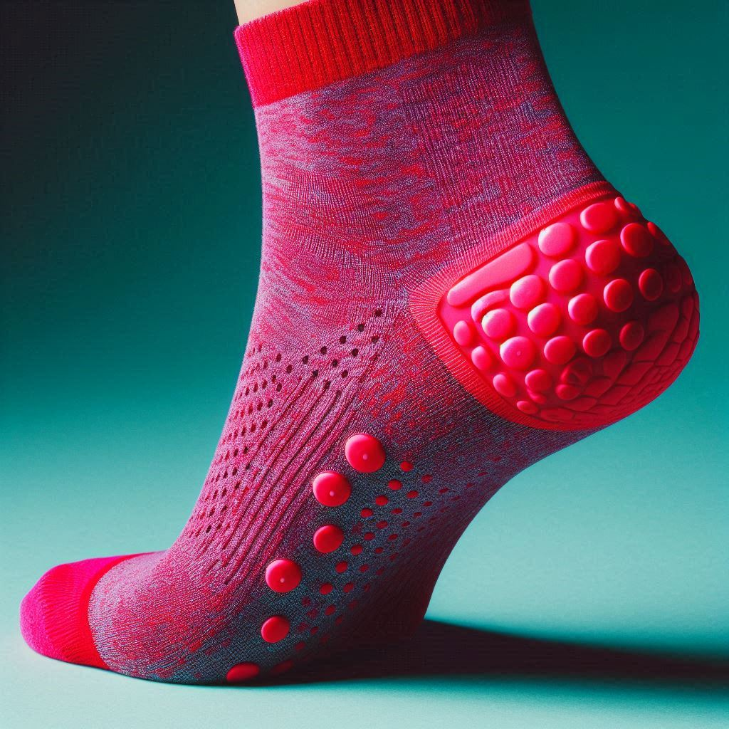 A red custom sock with customized grip patterns.