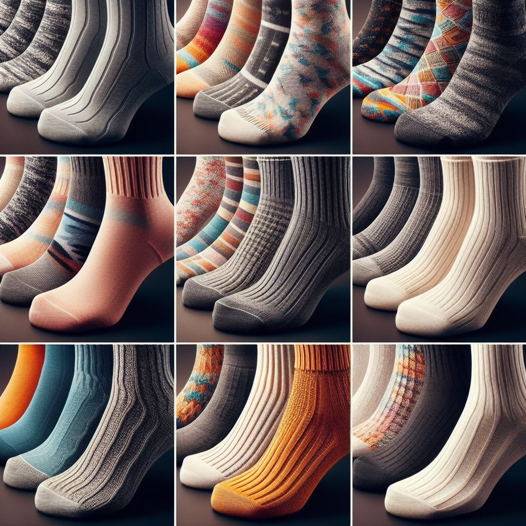 A collage of various custom sock designs.