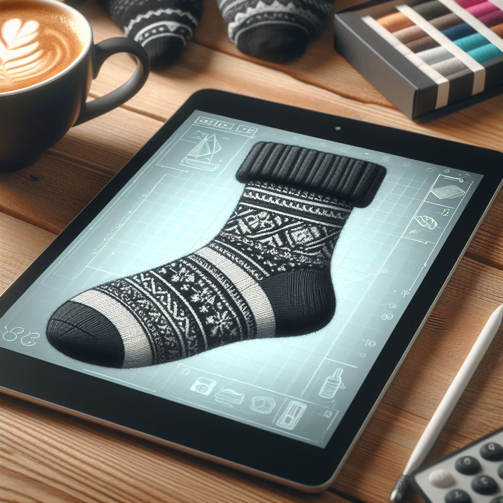 A custom sock design on a tablet.