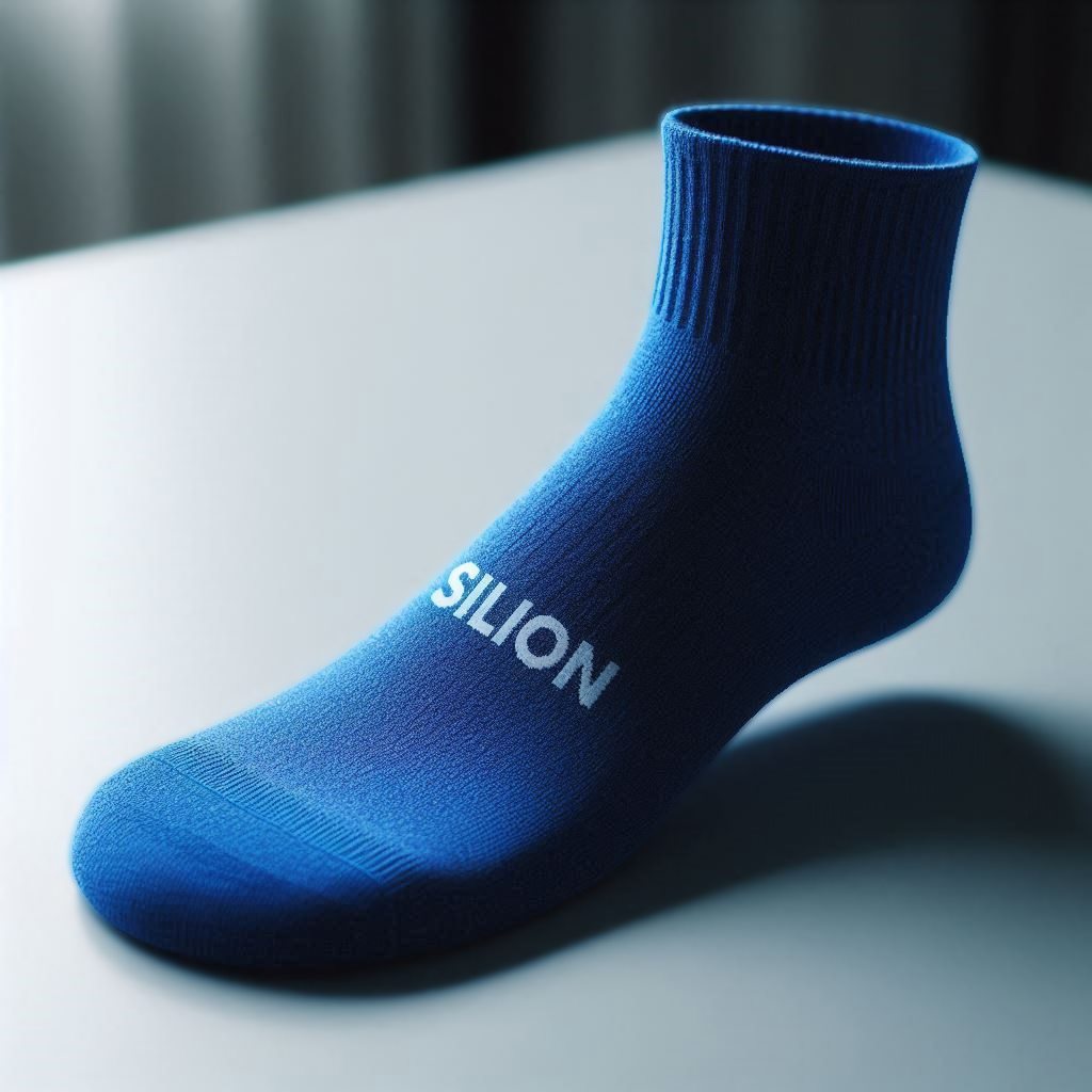 A royal blue custom sock with the brand's logo.