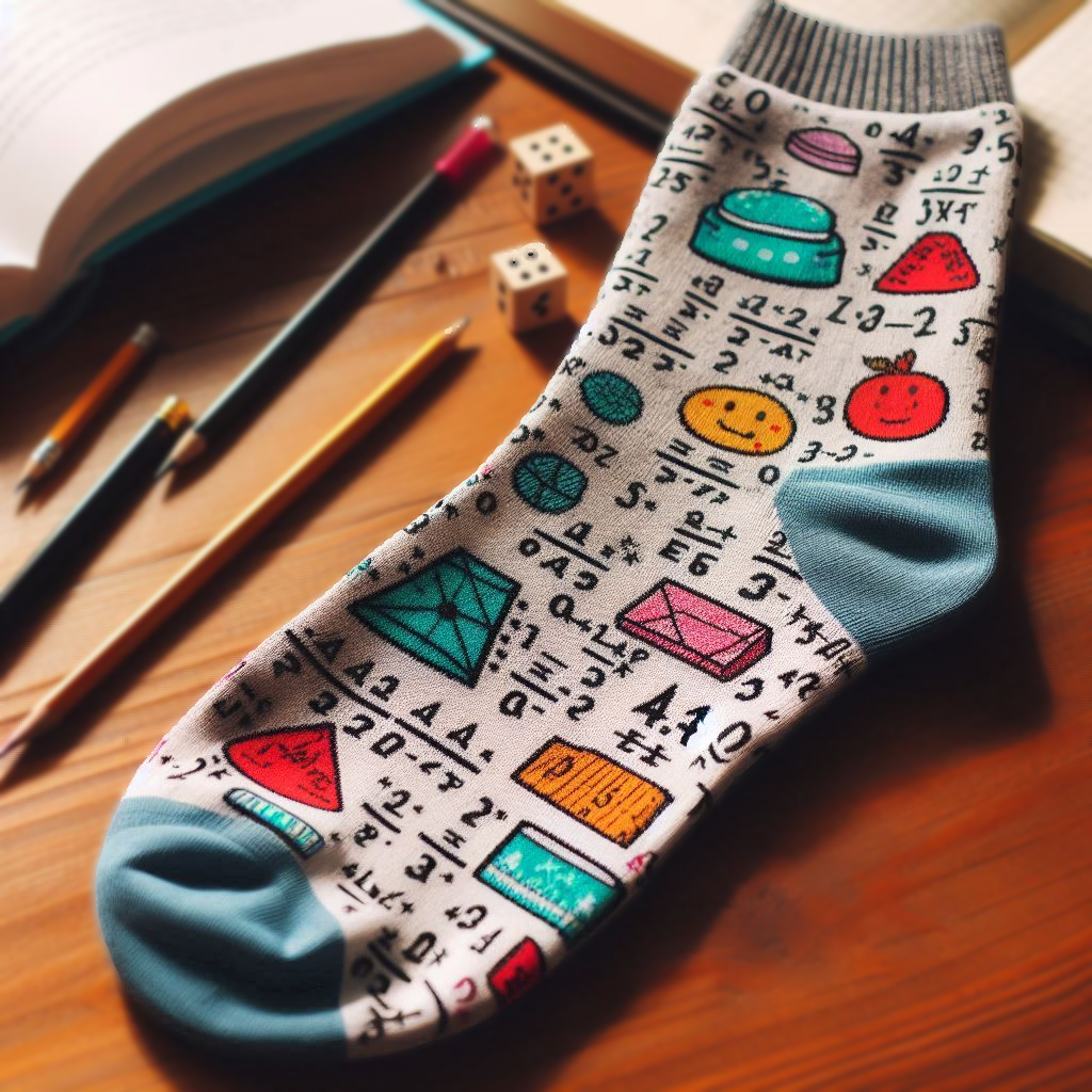 A custom sock with a mathematical formulae theme for the back-to-school.