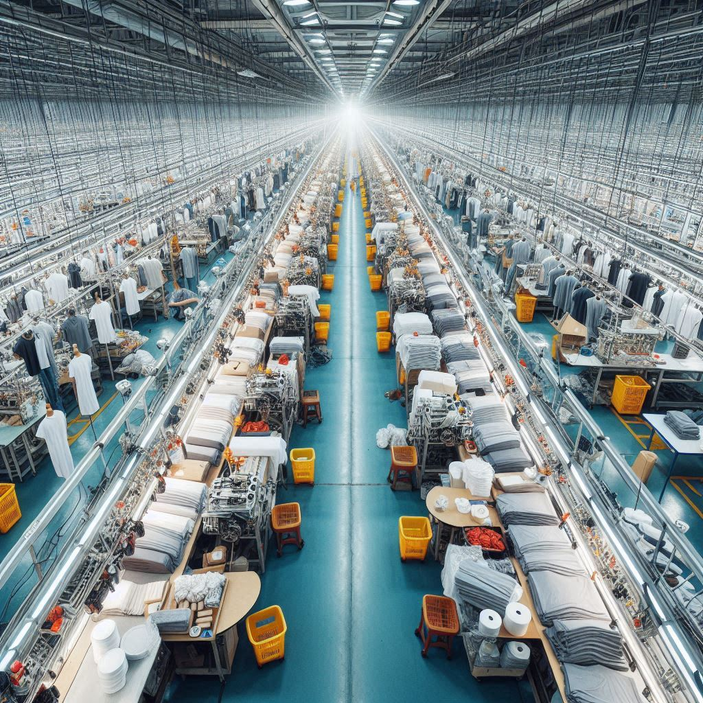 Garments in a small garment factory on assembly lines.