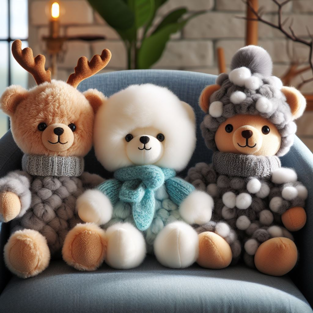 Three custom stuffed toys from faux cashmere.