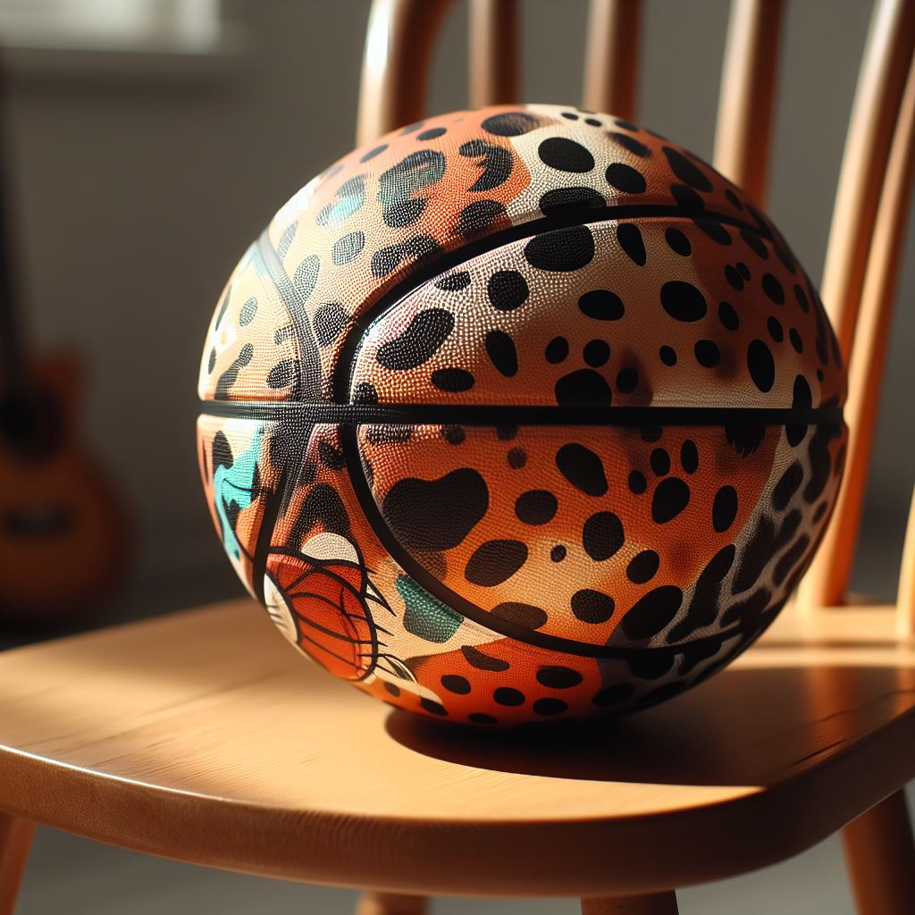 A custom basketball animal print design. It is kept on a chair.